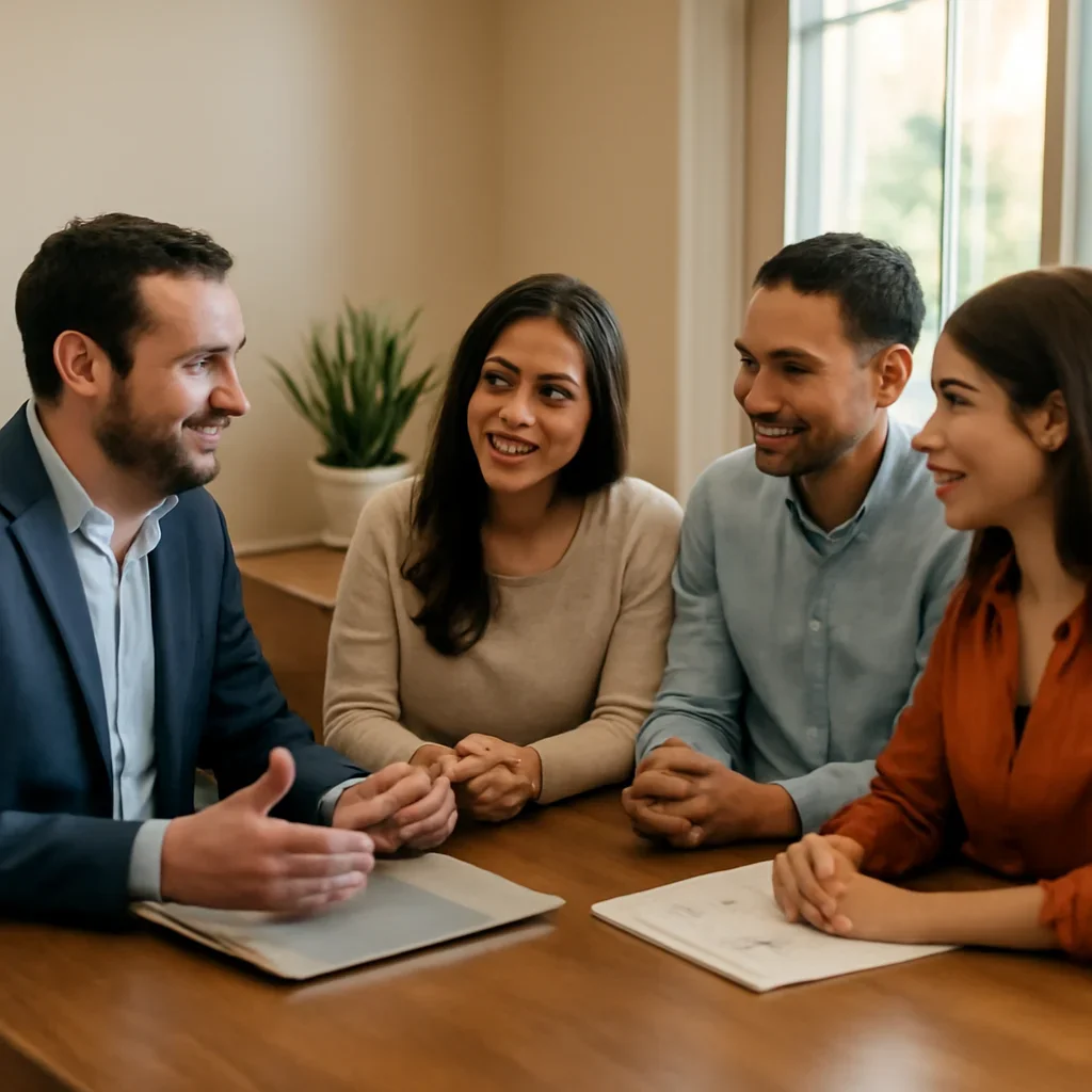 Southern California homebuyers discussing loan steps with a lender